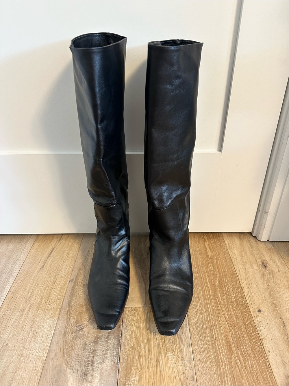 STAUD Black Leather Wally Flat Boots